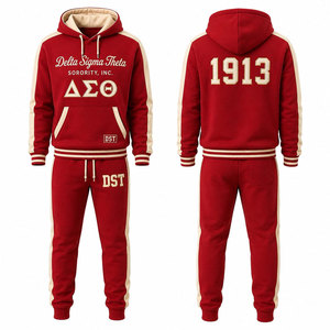 เดลต้า ซิกมา ทีต้า 1913 ชุดวอร์มมีฮู้ดผ้าฝ้ายสีแดงชุดลำลองแบบเต็มตัวพร้อมพิมพ์โลโก้ DST - Product Image 1