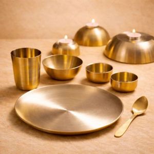Juego de Vajilla Clásico de Bronce Kansa para un Estilo de Vida Ayurvédico, Juego de Comedor de Bronce Puro para Familias - Product Image 5