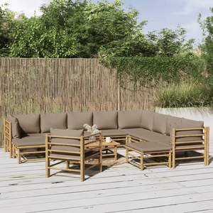 Conjunto de Muebles de Jardín Grandes en Color Taupe, de Bambú y Tela (100% Poliéster), Sofás Elegantes de 100% Poliéster para Uso en Exteriores - Product Image 1