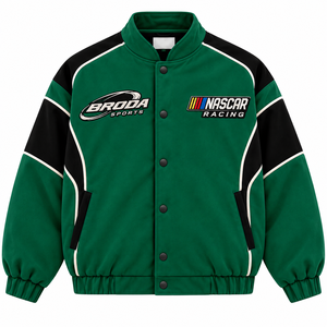 สินค้ามาใหม่ BRODA SPORTS เสื้อแจ็คเก็ตแข่งรถ NASCAR ผู้ชาย สีเขียว แขนยาว โพลีเอสเตอร์ กันลม ใส่ได้ในฤดูใบไม้ร่วง ปักลาย NASCAR - Product Image 4