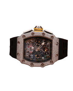 Reloj de Diamantes Moissanite en Oro Blanco de Moda, con Correa Negra y Esfera Negra para Hombre, Reloj de Diamantes de Claridad Superior del Fabricante - Product Image 1