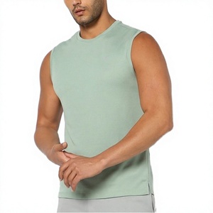 Camisetas sin mangas de punto para hombre, de algodón/poliéster, para gimnasio, de secado rápido, transpirables, anti-bolitas, con logo. - Product Image 2