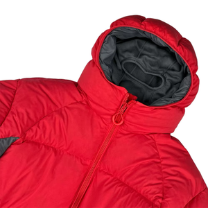 Blouson matelassé unisexe rouge à capuche, rembourrage en coton écologique, coupe-vent, fermeture éclair, vêtement d'hiver décontracté, coupe régulière épaisse, devant zippé - Product Image 3