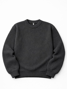 Suéter de punto con bajo MOQ, jacquard cruzado en relieve, grueso, oversize, cuello redondo, teñido por inmersión, estilo vintage - Product Image 1
