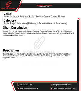 เครื่องมือผ่าตัดดูดหน้าผากแบบโค้ง 23.5 ซม. ยี่ห้อ Daniel ทำจากสแตนเลสสตีล สำหรับการผ่าตัดผ่านกล้อง - Product Image 5