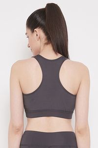 Soutien-gorge de sport sans couture pour femme, col ras du cou, dos nageur, maintien moyen, haut de yoga et de sport, gris uni, respirant - Product Image 2