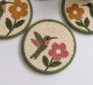 4pcs Hummingbird Punch <b>Needle</b> Coaster Set, Handcrafted Floral Yarn Drink Mats for Table Decor by Whimsy Art Craft - Product Image 6