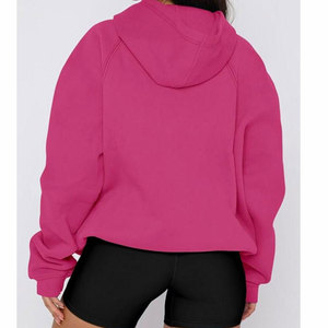 Sudadera con capucha corta verde para mujer, forro polar, hombros caídos, color liso, estilo chaqueta informal de otoño - Product Image 4