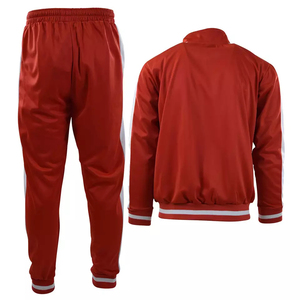 Survêtement unisexe rouge uni à manches longues avec fermeture éclair, col montant, respirant, coupe classique, automne, adultes, 100% polyester - Product Image 3