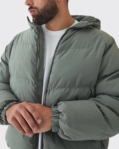 Men's Sage Green Hooded Puffer Jacket <b>Waterproof</b> Windproof Cotton <b>Padded</b> Winter <b>Coat</b> Full Zip Warm Outerwear - Product Image 4