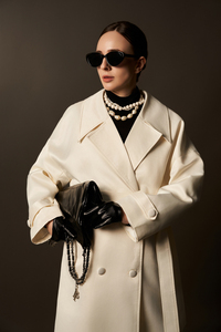 Robe longue d'hiver élégante en taffetas de coton et soie pour femme, à double boutonnage et col en V - Product Image 5