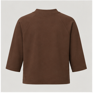 Camiseta de Mujer Marrón con Cuello Simulado, Manga Raglán Tres Cuartos y Corte Holgado WTS-0157 - Product Image 2