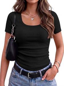 Camiseta Informal con Cuello Redondo para Mujer, Camiseta Básica Cómoda de Manga Corta - Product Image 2