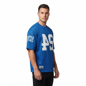 Camiseta Deportiva Personalizada al por Mayor para Hombre, Estilo Urbano, Oversize, de Malla de Poliéster/Algodón, Transpirable, de Secado Rápido, Manga Corta, Corte Holgado, Color Liso - Product Image 2