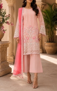 Robes longues pour femmes, en soie brodée extensible, style traditionnel Shalwar Kameez, longueur genoux, pour occasions spéciales - Product Image 4