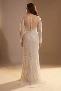 Robe de bal de soirée haut de gamme à manches longues, ornée de sequins et de broderies perlées effet soleil, col montant en tulle, pour événements formels (vente en gros) - Product Image 3