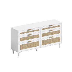Cassettiera in Rattan a 6 Cassetti da 150 cm con Maniglie in Metallo e Gambe in Legno per Armadio Guardaroba da Camera da Letto - Product Image 6