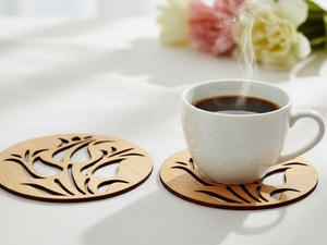 Posavasos de Madera Maciza con Corte Láser de Flor de Tulipán, Hecho a Mano, Resistente al Calor, Protector de Mesa, Portavasos para Café, Té, Regalo Floral - Product Image 3