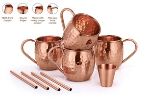 Hammered Copper Mug with Capacity Stackable with Straws for Moscow Mule Beer Whiskey Chilled Beverages - Product Image 5