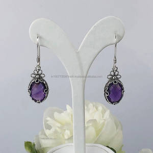925 Sterling Silver <b>Heart</b>-shaped Dangle Drop <b>Earrings</b> Purple Stone February Birthstone Jewelry Wedding Gift for Her - Product Image 1