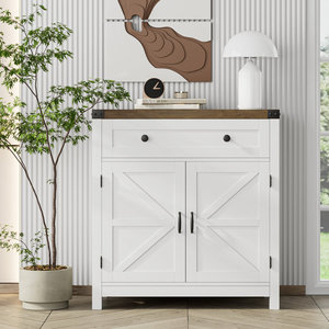Modern Farmhouse <b>Kitchen</b> Cabinets Two Tone White Wooden Storage <b>Sideboard</b> Barn Door Drawer Cupboard Living Room Entryway - Product Image 4