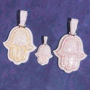 Colgantes y dijes de plata 925 con moissanita VVS estilo Hip Hop, colgante Hamsa con cadena de eslabones, exportador indio - Product Image 1