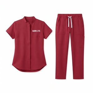Conjunto de Uniforme Médico para Mujer Hawk Eye, Pantalones y Blusa de Poliéster Rojo, Ropa de Trabajo para Enfermeras y Doctoras - Product Image 4