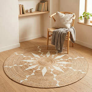 Vintage Distressed Medallion Printed <b>Round</b> Braided Jute Rug for Bohemian Living Room Eclectic & Global Style Interiors - Product Image 5