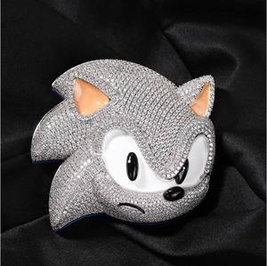 14K <b>Solid</b> Sonic Hedgehog <b>Pendant</b> 14K <b>Gold</b> Plated Zinc Alloy Bezel Setting Crystal Rhinestone Hip Hop Style Unisex Charm Jewelry - Product Image 2