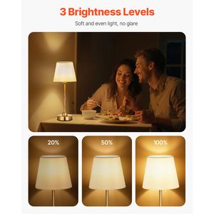 Set di 2 Lampade da Tavolo Senza Fili con Batteria Ricaricabile da 5200mAh, 3 Livelli di Luminosità, Paralume in Tessuto, Colore 2700-3000K per Camere da Letto - Product Image 2