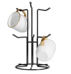 Minimalist Metal Double Tier Cup Rack Standing <b>Storage</b> Holder for <b>Kitchen</b> Tableware Durable Baking Paint Finish - Product Image 1
