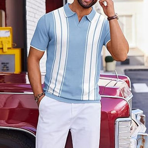 Mens <b>Short</b> Sleeve Casual Knit Polo Shirt Vintage Golf T Shirts <b>Old</b> Money Tops Comfortable Soft Cotton Classic Button Polo Casual - Product Image 2