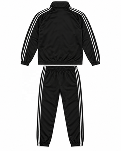 Men's <b>Black</b> <b>Windbreaker</b> Tracksuit Set Stand Collar Jacket Full Length Pants Side Stripes Elastic Waist - Product Image 3
