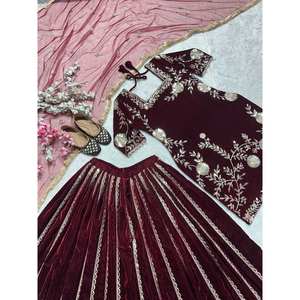 Conjunto de ropa de fiesta de diseñador para mujer, parte inferior superior y Dupatta con trabajo de bordado pesado - Product Image 5