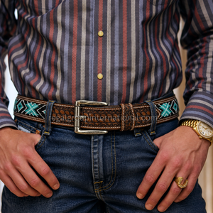 Cinturón de Cuero Grabado a Mano con Diseño Floral y de Girasoles, Estilo Occidental, de Alta Calidad, para Hombre y Mujer, Color Negro y Marrón Vintage, Estilo Vaquero - Product Image 4