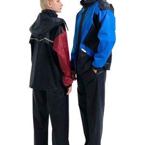 Ensemble imperméable pour homme, veste à capuche et pantalon, pour randonnée en plein air, vêtements décontractés, taille adulte, bleu et noir, polyester - Product Image 4