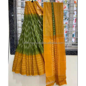 Ropa de fiesta amarilla y roja Saree de impresión digital de lino - Product Image 4