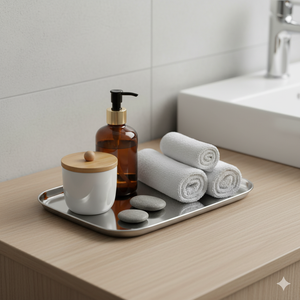 Plateau décoratif de meilleure qualité en acier inoxydable pour restaurant et maison Plateau de service rectangulaire en métal pour plats et assiettes de cuisine - Product Image 1