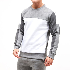 Ensemble survêtement homme color block : sweat-shirt et pantalon de jogging, col rond, manches longues, décontracté, pour l'automne, gris et blanc, polyester et coton - Product Image 5