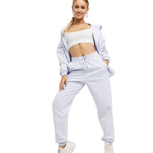 High Quality Wholesale Women's Fashion Zipper Hooded <b>Sweater</b> Shirt Custom Joggers Trousers Two Piece Set - Product Image 1