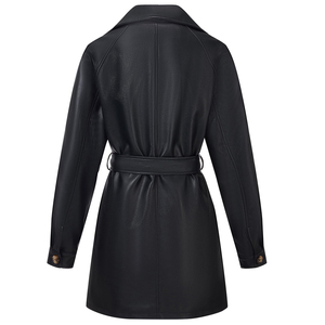 Solid Trader Light Weight Breathable Premium Quality Elegant Cut Weatherproof Outside Duster Shield Womens <b>Long</b> <b>Leather</b> <b>Jacket</b> - Product Image 3