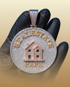 Pendentif Real Estate Pape Iced Out en argent 925 plaqué or 18 carats avec moissanite, breloque de luxe unisexe style Hip Hop - Product Image 4
