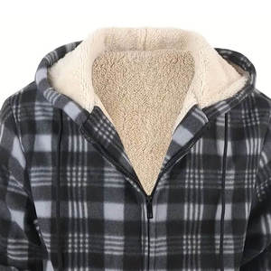 <b>Women's</b> Plaid Zip Up Hoodie Fleece Lined <b>Long</b> <b>Sleeve</b> Jacket Casual Winter <b>Top</b> - Product Image 3