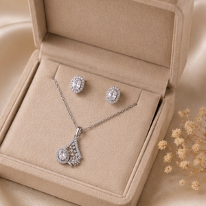 925 <b>Silver</b> Pendant <b>Necklace</b> <b>Set</b> with Sparkling Stud Earrings Elegant Designer Jewelry for Women Party Wear - Product Image 4