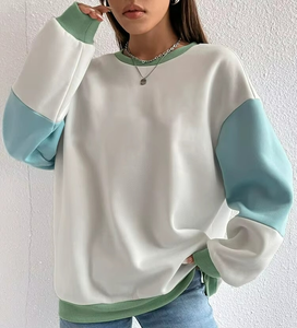 Women's Cotton Pullover Loose Fit Long Sleeve Color Block Sweatshirt Streetwear Style Printed Contrast Autumn Winter - Product Image 3