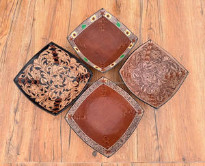 Newest <b>Tooled</b> <b>Leather</b> Sunflower Organizer Bowls Western Genuine <b>Leather</b> Tray Handcrafted Decorative Homeware Stylish Decorating - Product Image 4