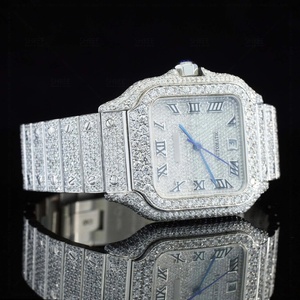 Montre Hip Hop de Luxe de Qualité Supérieure pour Homme, Cadran Carré Style Romain, Moissanite Sertie, Mouvement à Quartz, Entièrement Diamantée, Boîtier en Acier Inoxydable - Product Image 5