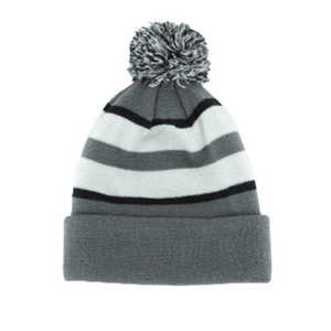 Bonnet en tricot 100% acrylique à motif uni unisexe avec pompon, chapeau d'hiver chaud réglable - Product Image 1