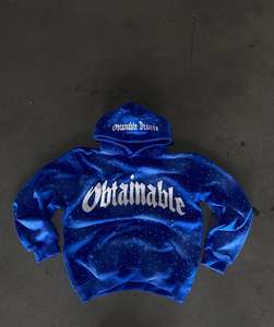 OEM ODM Sudadera con capucha para hombre de peso pesado, estilo streetwear, con parche de letras aplicadas, bajo sin rematar, corta, con efecto salpicado de pedrería y cremallera, Ropa para hombre - Product Image 1