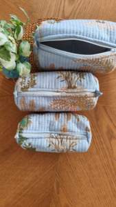 Cotton Quilted Cosmetic Pouch Set, 3-Piece Floral Makeup Bag,Grey Palm Toiltery Pouches (Set of 3) - Product Image 3